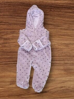 B4 All Baby Fleece Hooded Footie Snowsuit  - Newborn/
0-3M -Lavender Hearts